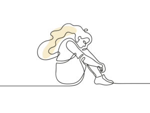line illustration of girl sitting hugging her knees into chest