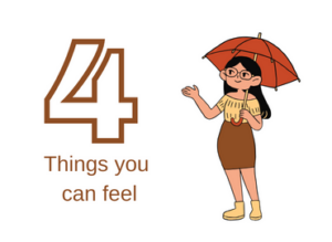 Girl with umbrella with wording 4 things you can feel