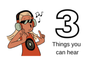 Person listening to music with wording 3 things you can hear