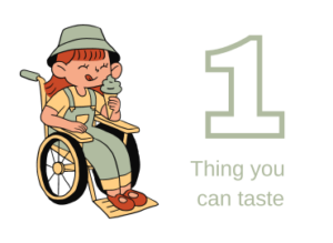 Girl in wheelchair eating ice cream with wording 1 thing you can taste