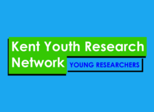 The green Kent Youth Research Network Young Researchers logo against a blue background