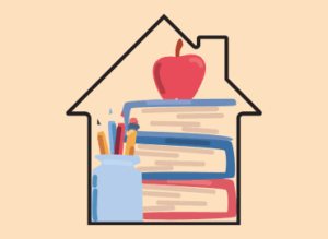 Books and pencil pot within a home symbol